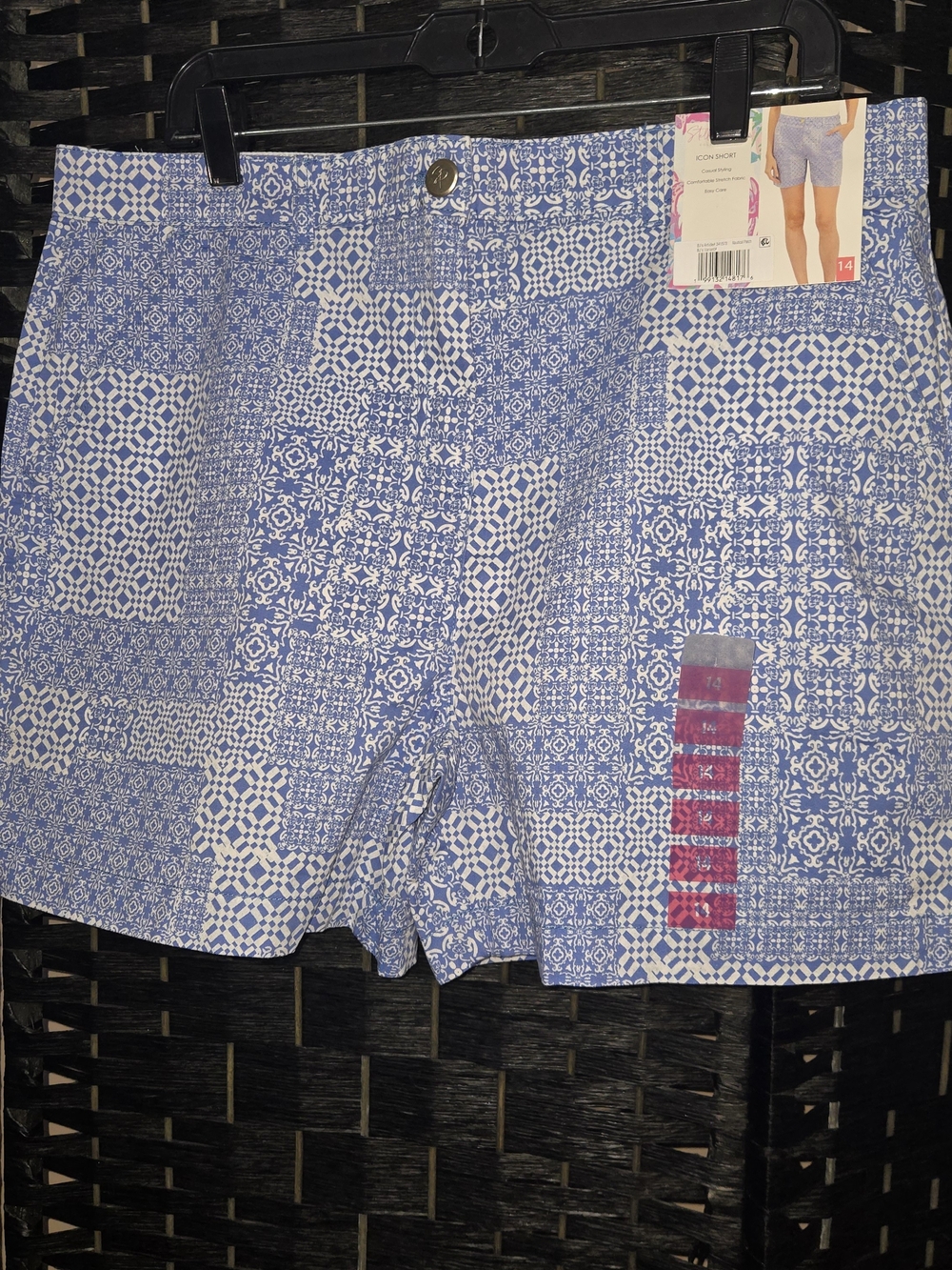 Stella Parker Icon Nautical Patch Blue Stretch  Shorts Size 14 NWT